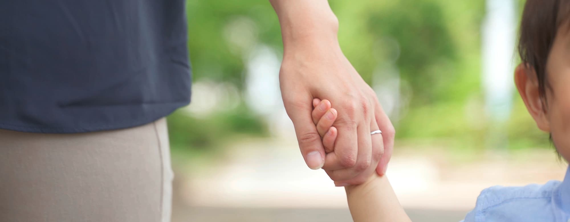 a parent holding his child's hand